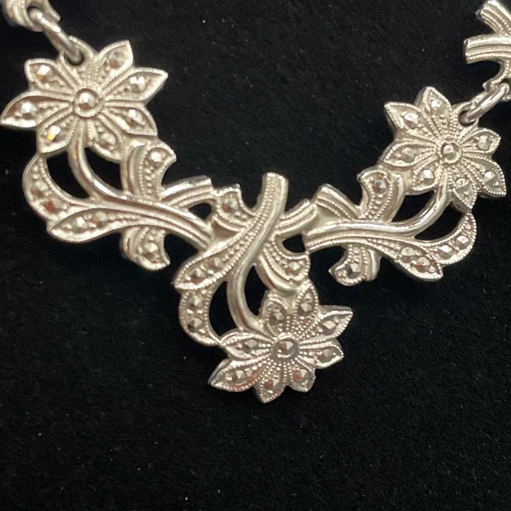 Sterling Silver 925 And Marcasite Necklace B&K 15
